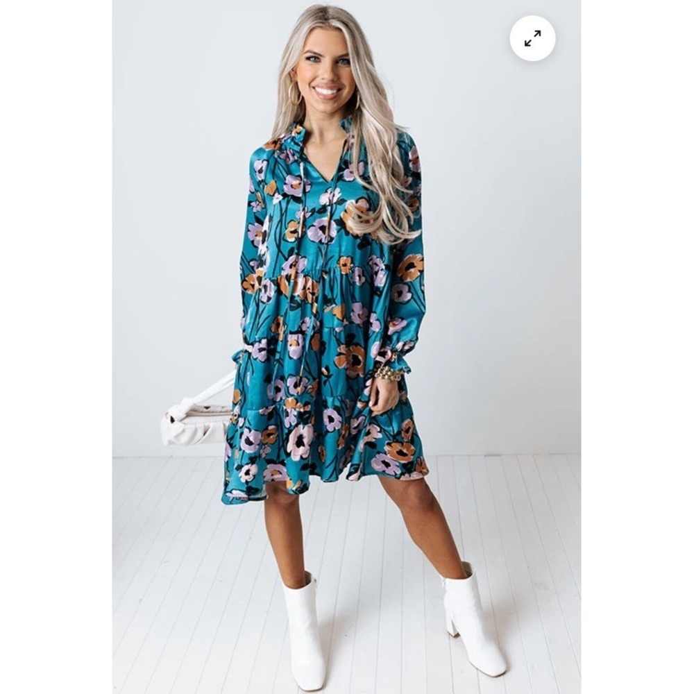 Karlie Women's Large Ruffle Tiered Floral Long Sleeve Mini Dress‎ Boho Feminine